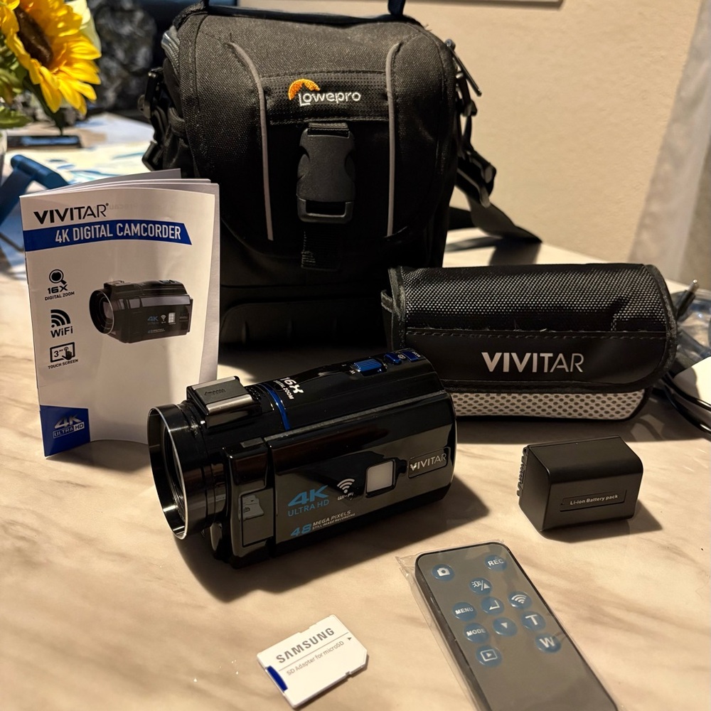 Black 4K Digital Camcorder bundle includes large camera case and SD card